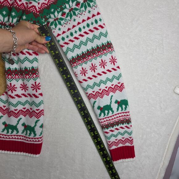 Cat Ugly Sweater Sm Santa Holidays Red Green Cat with Tie OrangeTabby Fun Unique - Picture 8 of 11
